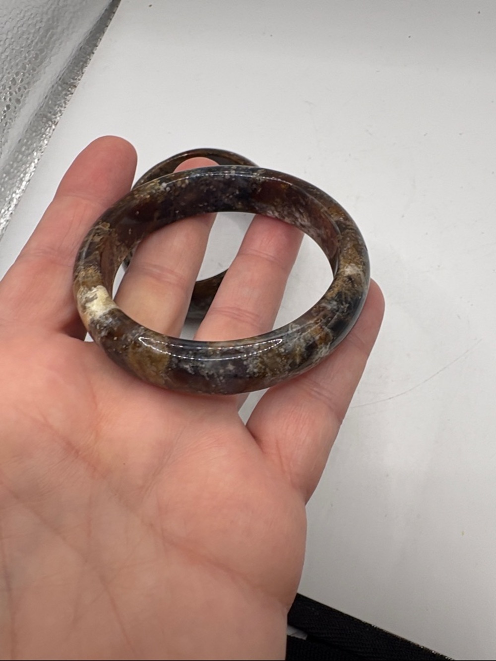 2 Brown Natural Stone Agate Bangles Bracelets - Picture 4 of 8